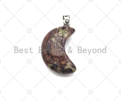 Natural Howlite/Bloodstone/Quartz/Jasper/Labradorite/Rose Quartz Moon Shape Pendant, Necklace Pendant,18x25mm,Sku#YK22