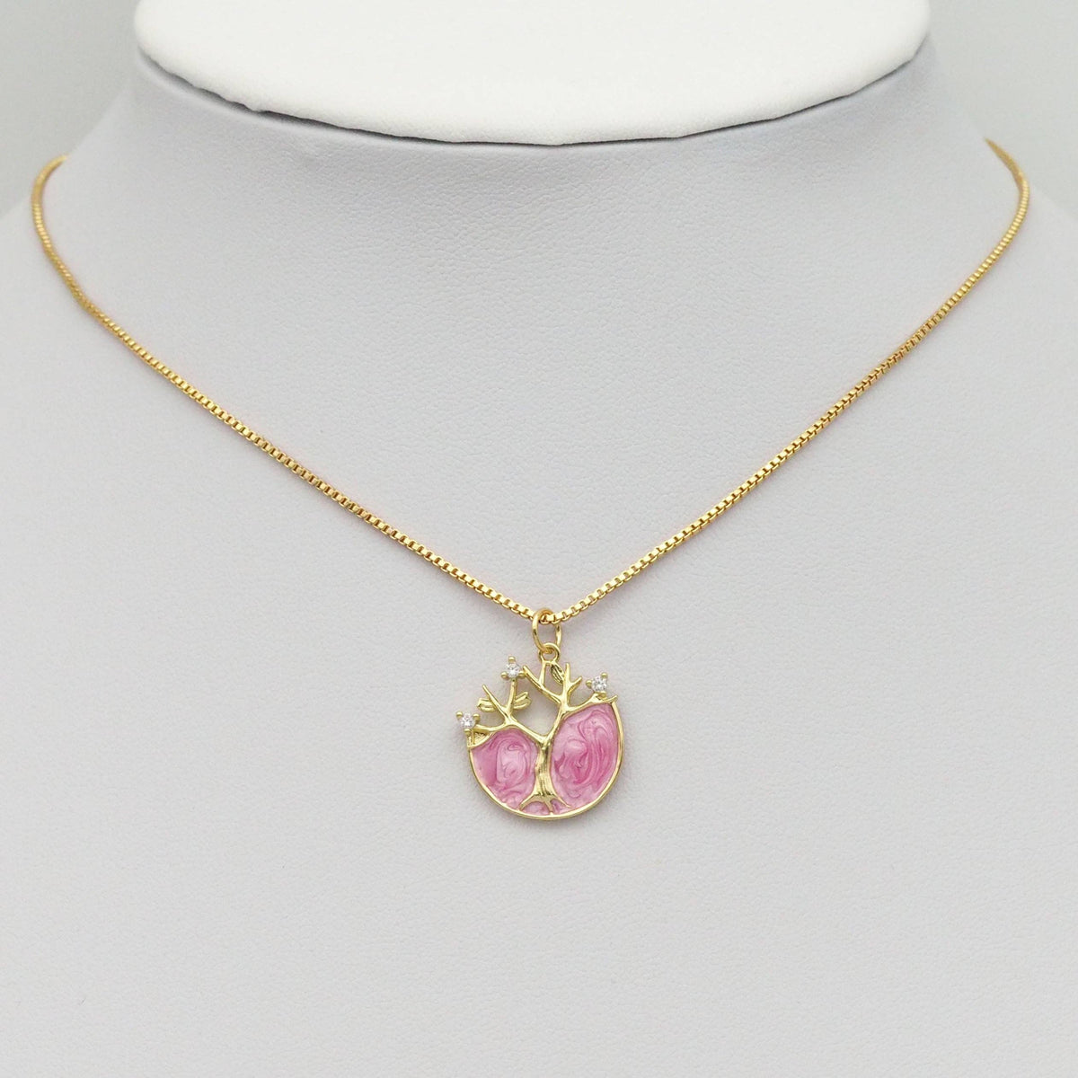 Gold Pink Enamel Tree Shape Charm, Sku#Y805