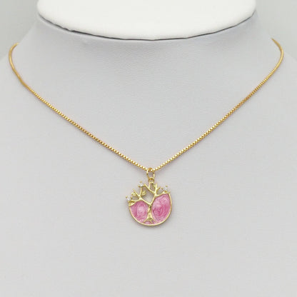 Gold Pink Enamel Tree Shape Charm, Sku#Y805
