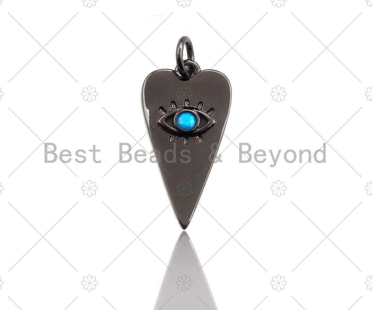 Turquoise CZ Micro Pave Evil Eye Pendant/Charm, Gunmetal/Gold Cubic Zirconia Carrot Shape Pendant Charm, 11x21mm,sku#Y258