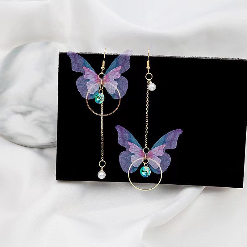 New Korean-style Retro Asymmetric Butterfly Earrings Long Style