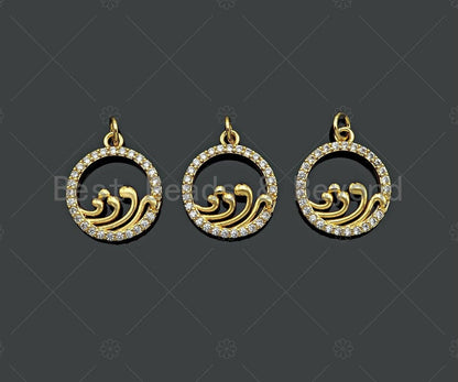 CZ Micro Pave Spindrift On Round Ring Pendant/Charm,Cubic Zirconia Water Wave Charm, Necklace Bracelet Charm Pendant,13x14mm, Sku#Y397
