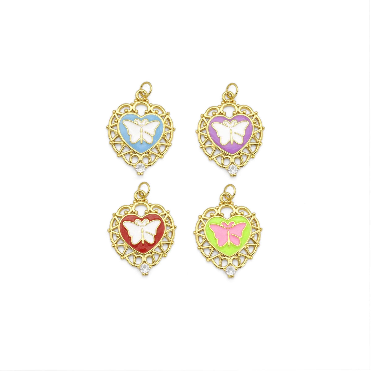 Gold Colorful Enamel Butterfly On Heart Charm, Sku#Y806