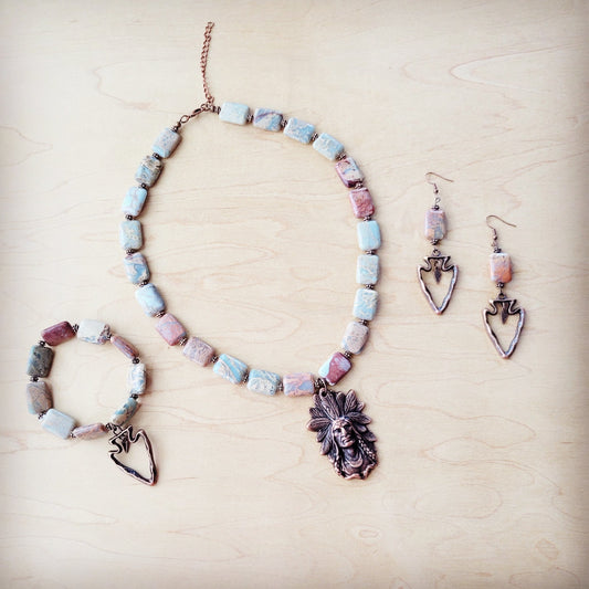 **Genuine Aqua Terra Beaded Bracelet w/ Copper Arrow 810v