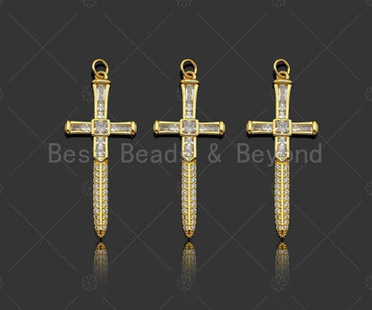 Gold Filled CZ Micro Pave Cross Sword Shape Pendan,18K Gold Filled Cross Charm, Necklace Bracelet Charm Pendant,18x43mm,Sku#Y460