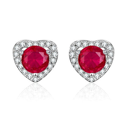 S925 Sterling Silver Heart Halo Stud Earrings, 5mm Lab-Grown Ruby Sapphire, Platinum Plated 1.5g, Women's Jewelry Gift Box