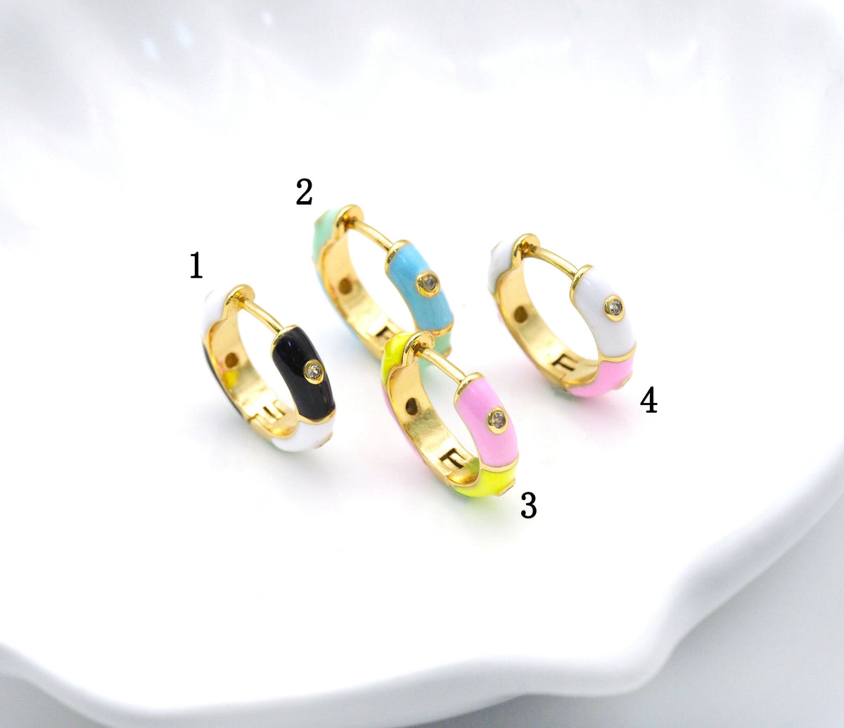 Pave Enamel Huggie Hoop Every day earrings,sku#Y764