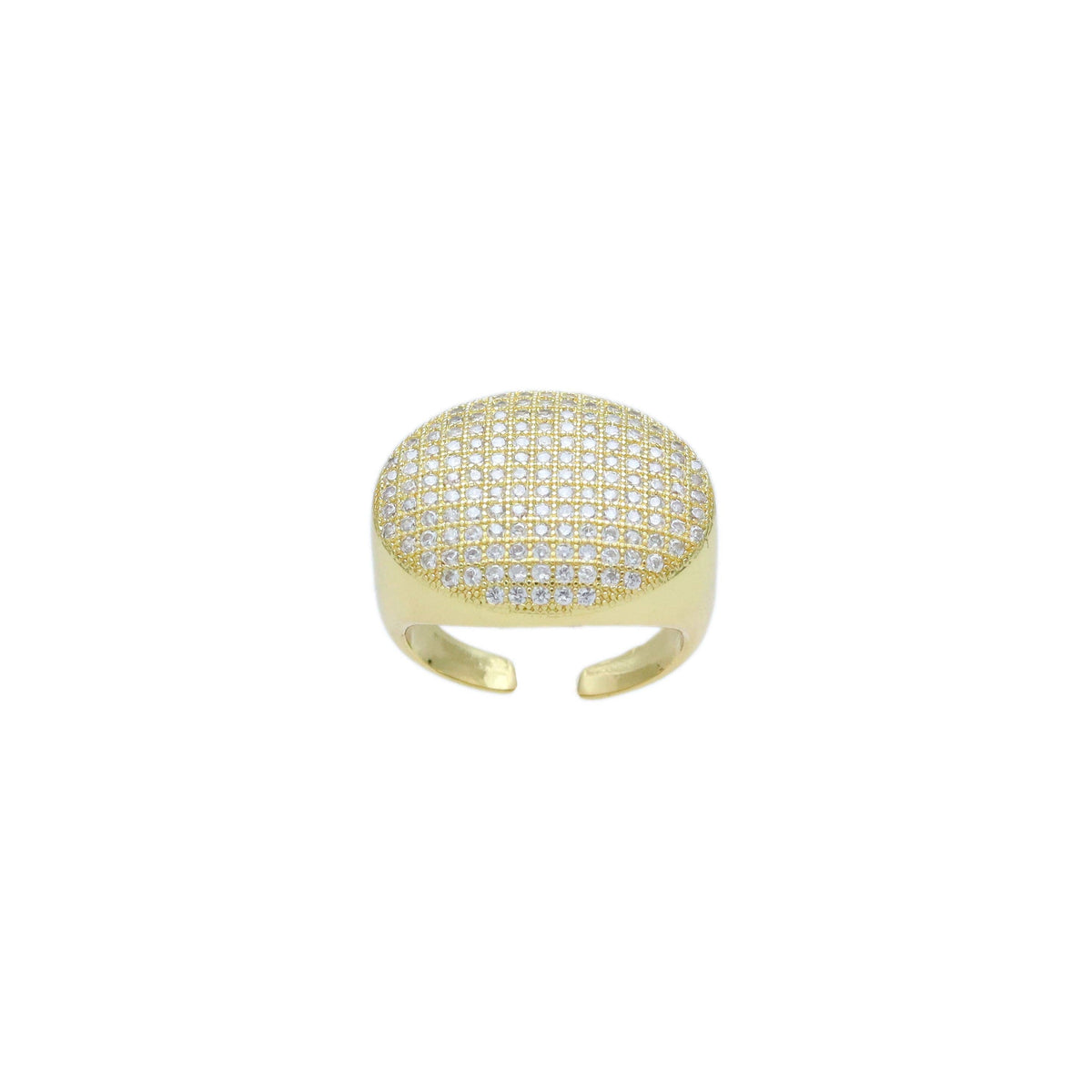 Gold Clear CZ Oval Statement Adjustable Ring, Sku#Y955