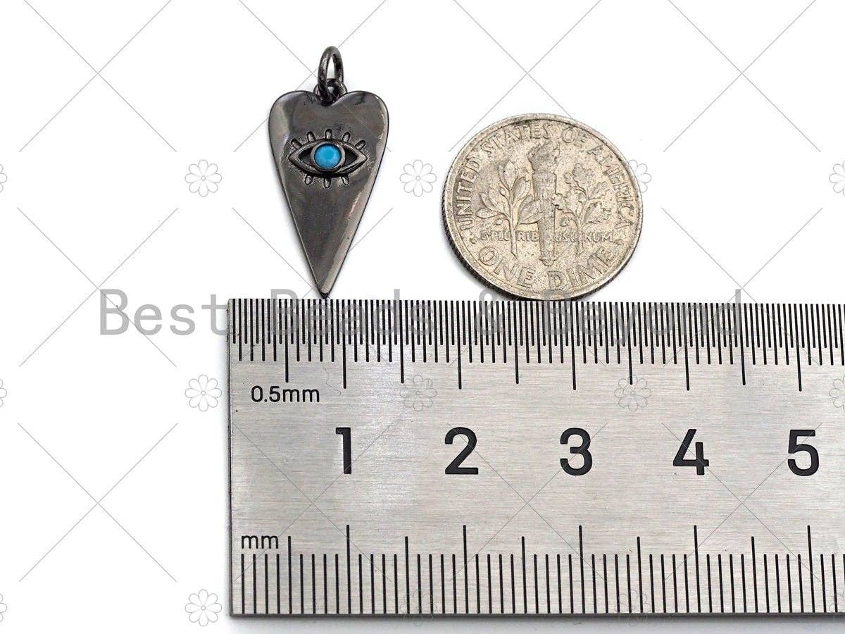 Turquoise CZ Micro Pave Evil Eye Pendant/Charm, Gunmetal/Gold Cubic Zirconia Carrot Shape Pendant Charm, 11x21mm,sku#Y258