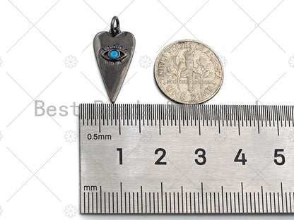 Turquoise CZ Micro Pave Evil Eye Pendant/Charm, Gunmetal/Gold Cubic Zirconia Carrot Shape Pendant Charm, 11x21mm,sku#Y258