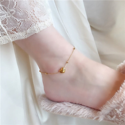 18K Gold Peach Heart Titanium Steel Anklet