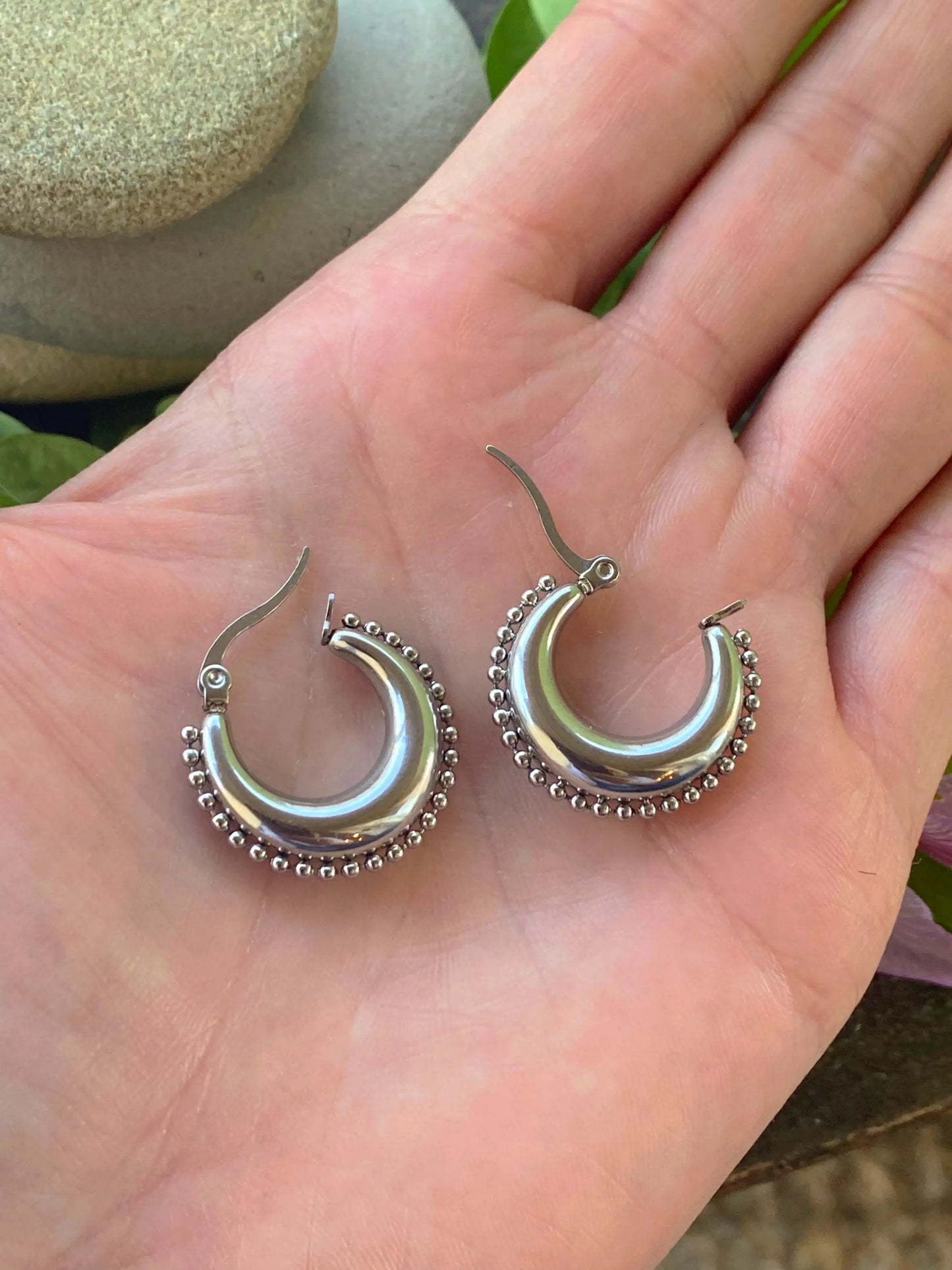 RIVETED MOON HOOPS Bellaforma Jewelry