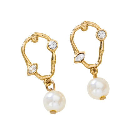 Ins Style Twisted Earrings, Exquisite Rhinestone Pearl Stud Earrings, Versatile Temperament Daily Commute Jewelry For Girls