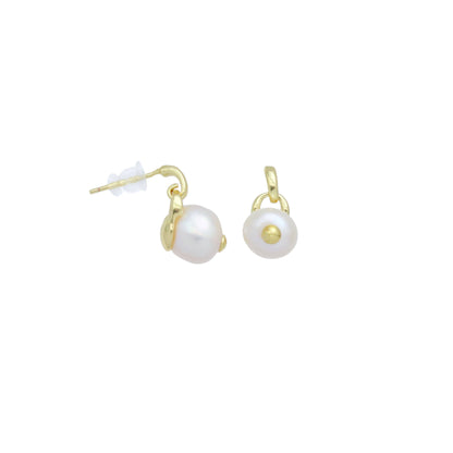 Fresh Water Pearl Gold Eye Stud Earrings, Sku#Y968