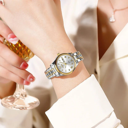 Women's Gold Stainless Steel Quartz Watch Dual Calendar