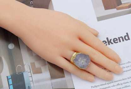 Gold Druzy Adjustable Ring, Sku#YT35