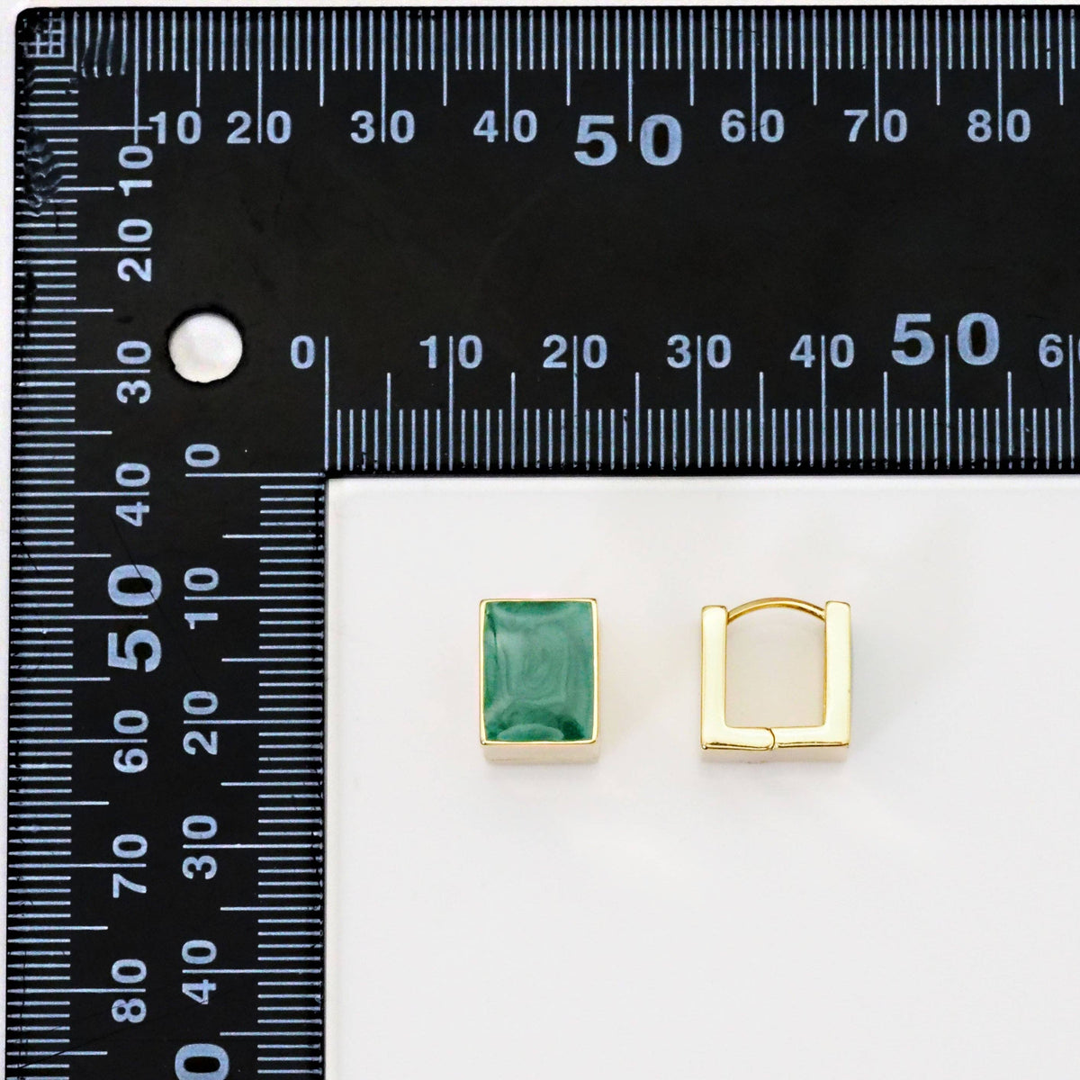 Gold Green Square Huggie Earrings, Sku#Y780