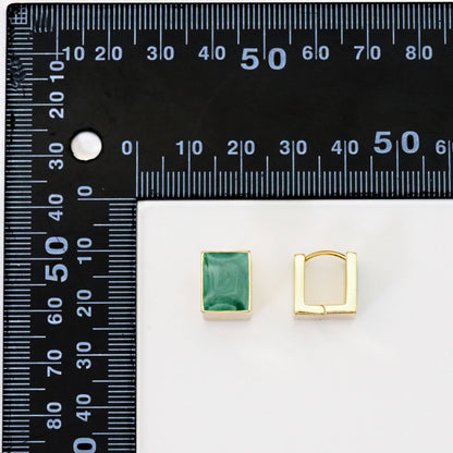 Gold Green Square Huggie Earrings, Sku#Y780