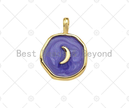 Gold Colorful Enamel Moon Star Heart On Round Coin SKU#Y465
