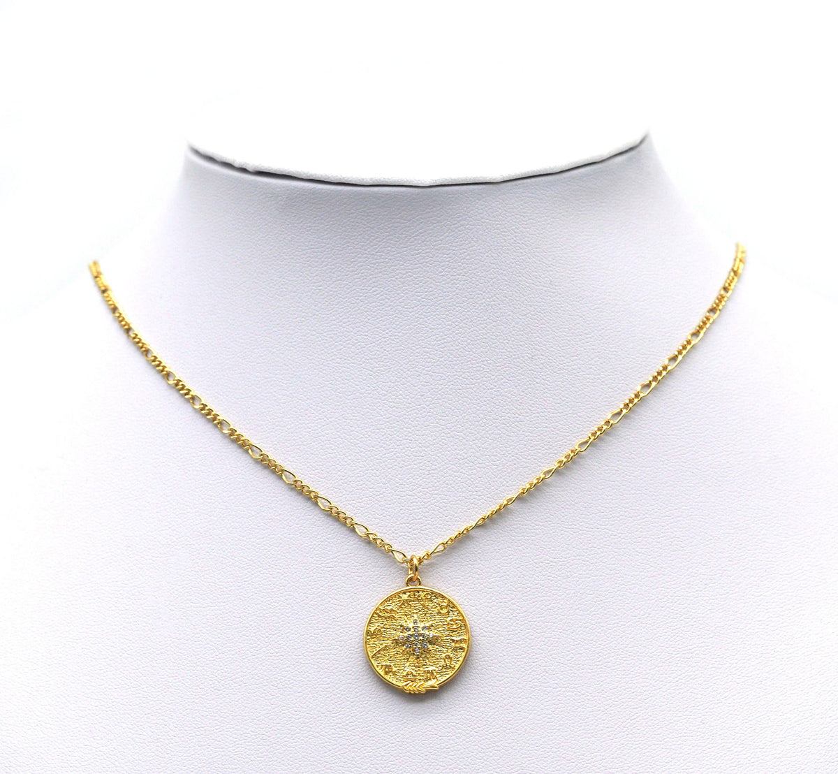 CZ North Star On Round Coin Charm, Sku#Y684