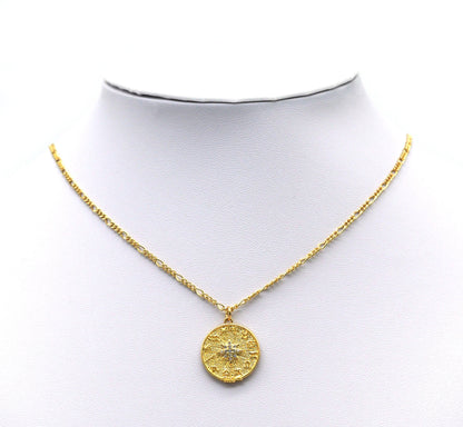 CZ North Star On Round Coin Charm, Sku#Y684