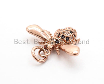 CZ Micro Pave Bee Insect Charm Pendant, Cubic Zirconia Paved Charm, Necklace Bracelet Charm Pendant,18x13mm,sku#Y151