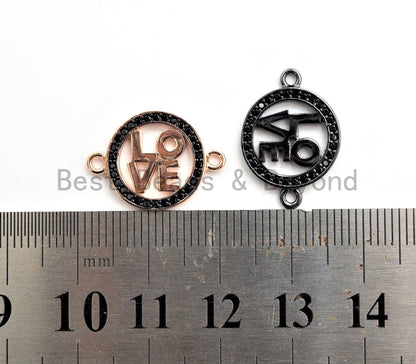 CZ Micro Pave Two Tone LOVE Round Connector Charm, 14x20mm,Cubic Zirconia Love Pave Beads, Gold/Rose gold/Silver/Black, SKU#Y144