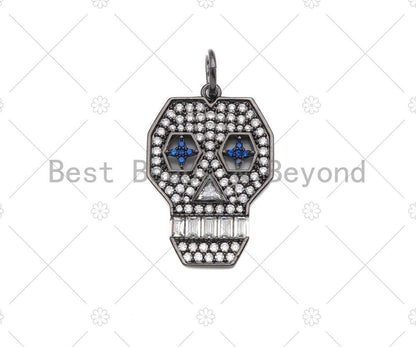 CZ Micro Pave Hollow Out Blue Eye Skull Shape Pendant/Charm, Bracelet Necklace Cubic Zirconia Pendant Charm, 27x18mm,sku#Y408