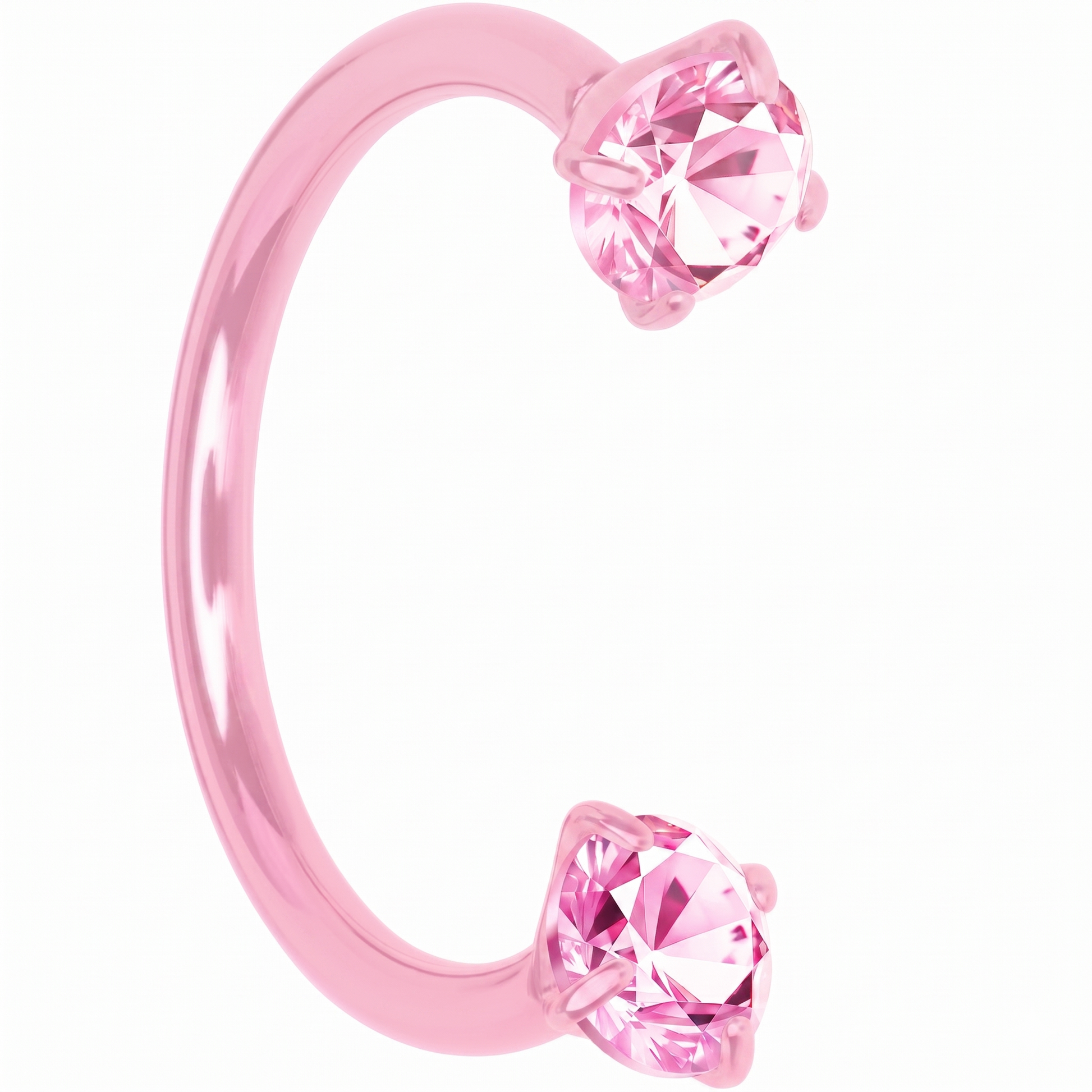 Pink Double Gem Horseshoe Nose Ring - Solid Titanium Anodized BodyCandy