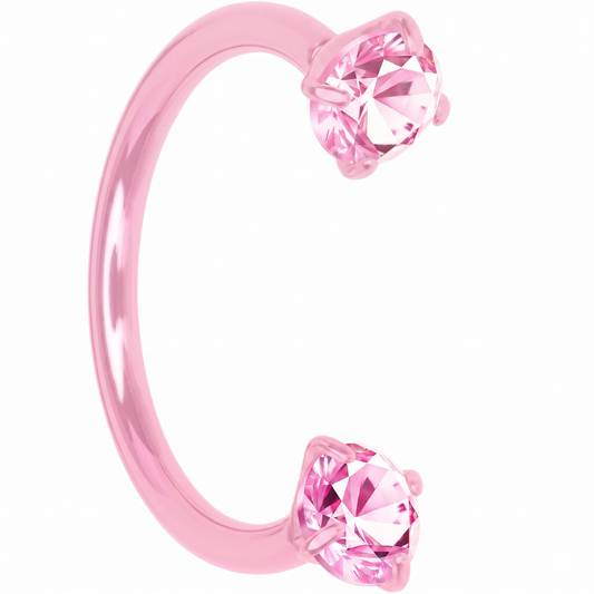 Pink Double Gem Horseshoe Nose Ring - Solid Titanium Anodized BodyCandy