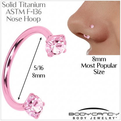 Pink Double Gem Horseshoe Nose Ring - Solid Titanium Anodized BodyCandy