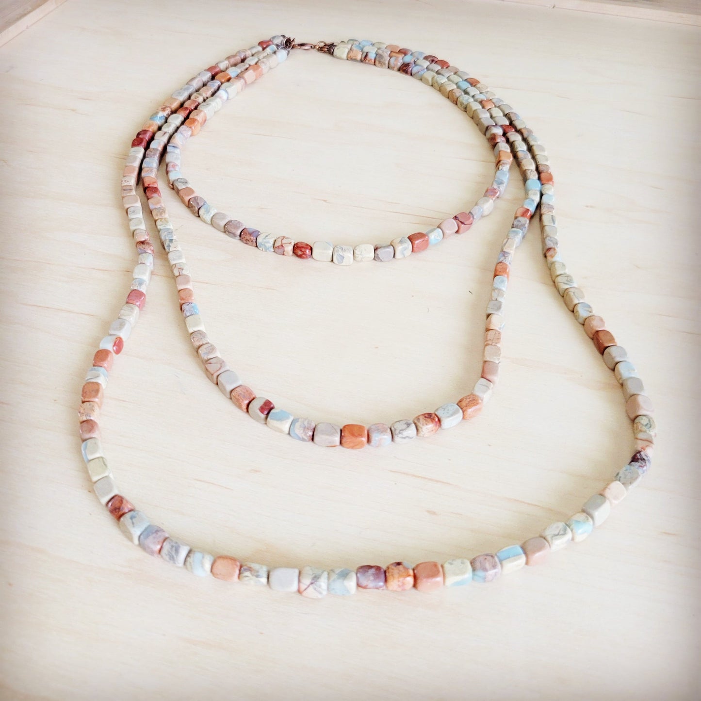 Triple Strand Layered Western Boho Aqua Terra Necklace 264q