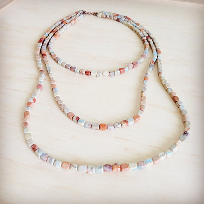 Triple Strand Layered Western Boho Aqua Terra Necklace 264q