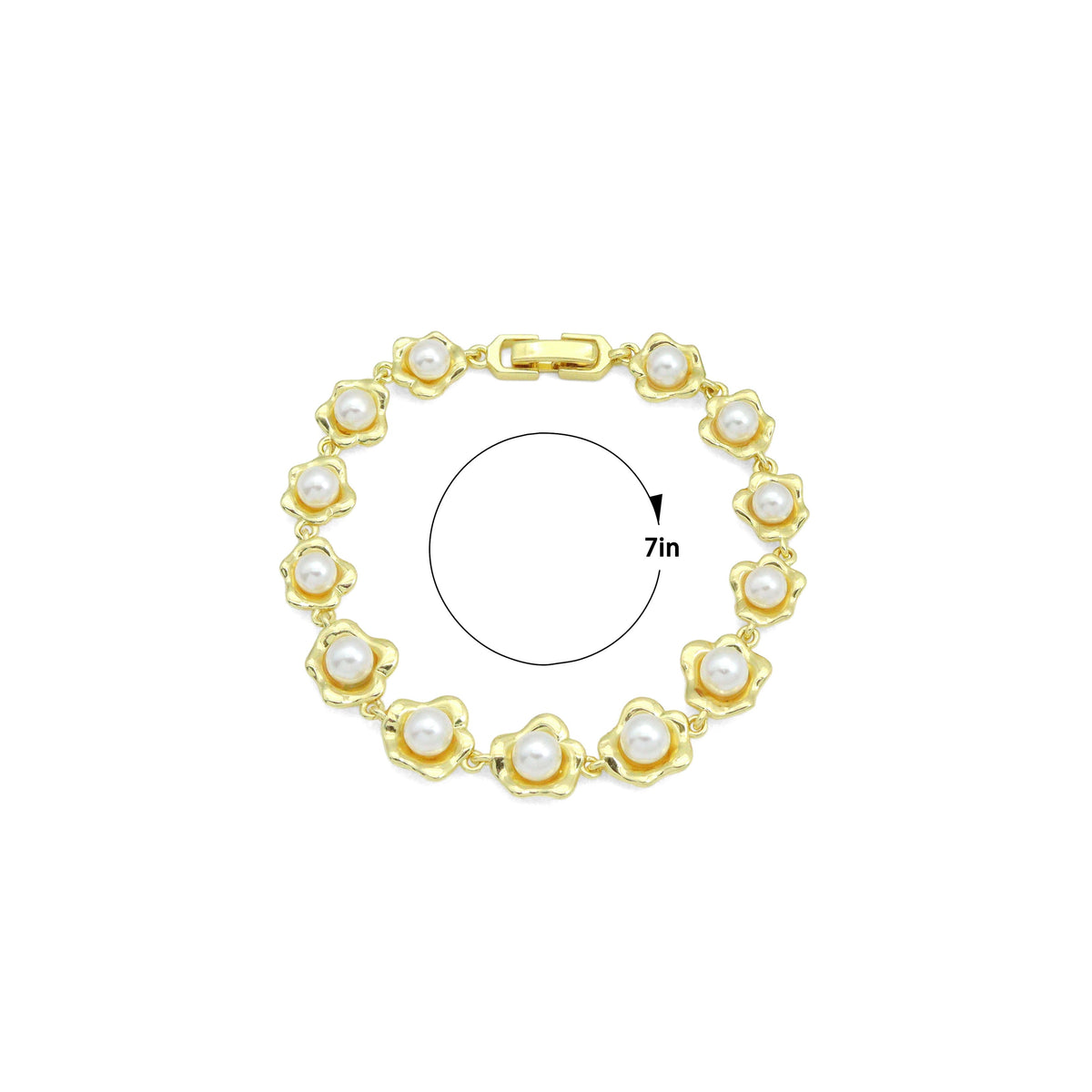 Gold Silver White Pearl Flower Bracelet, Sku#A507