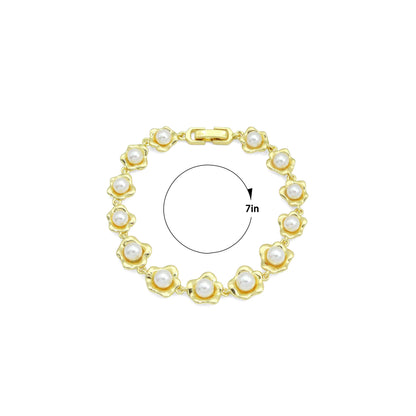 Gold Silver White Pearl Flower Bracelet, Sku#A507