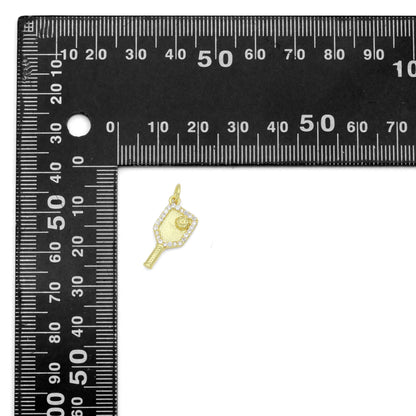 Clear CZ Gold Silver Pickleball Paddle Charm-sports pendant charms, sku#A517