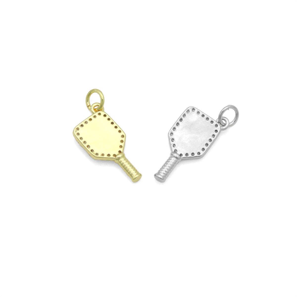 Clear CZ Gold Silver Pickleball Paddle Charm-sports pendant charms, sku#A517