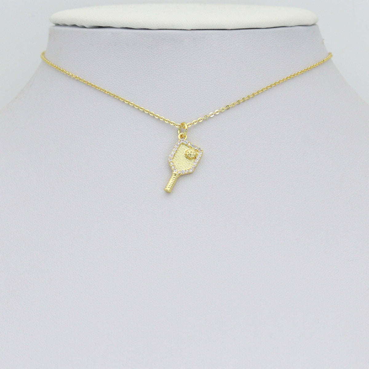 Clear CZ Gold Silver Pickleball Paddle Charm-sports pendant charms, sku#A517