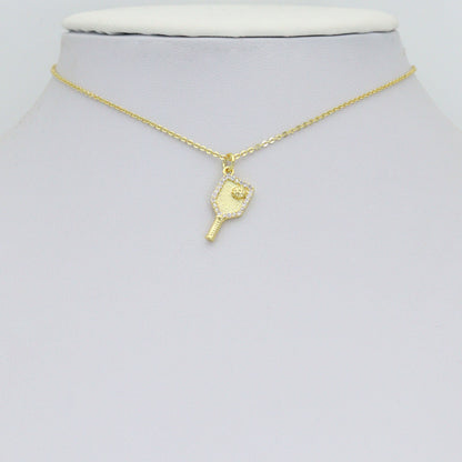 Clear CZ Gold Silver Pickleball Paddle Charm-sports pendant charms, sku#A517