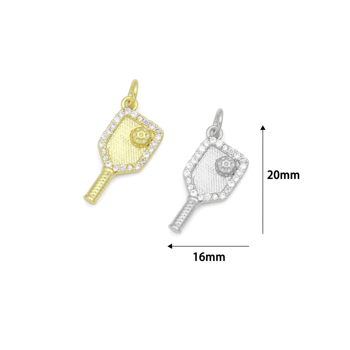 Clear CZ Gold Silver Pickleball Paddle Charm-sports pendant charms, sku#A517