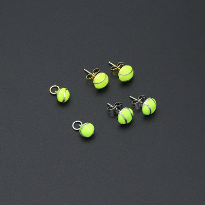 Gold Silver Tennis Ball Stud earrings, Sporty Tennis Ball Charms, Sku#A521
