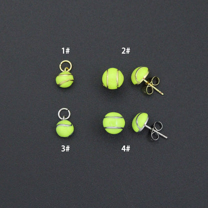 Gold Silver Tennis Ball Stud earrings, Sporty Tennis Ball Charms, Sku#A521