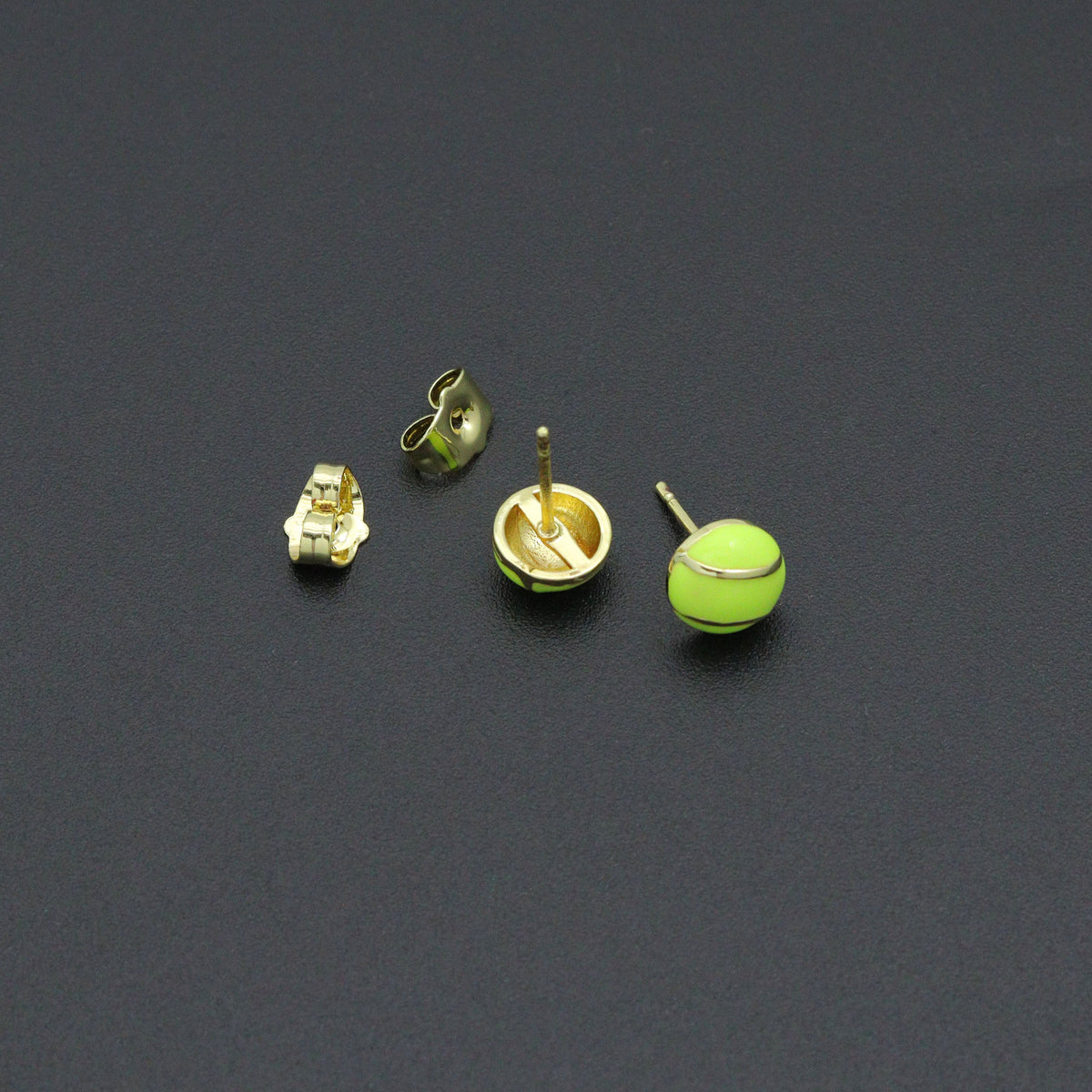 Gold Silver Tennis Ball Stud earrings, Sporty Tennis Ball Charms, Sku#A521