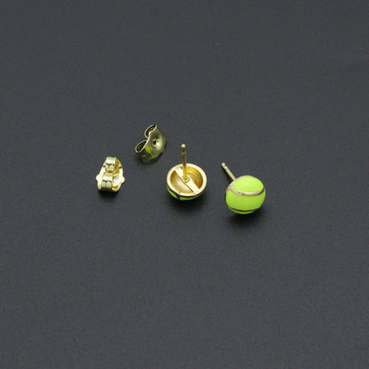 Gold Silver Tennis Ball Stud earrings, Sporty Tennis Ball Charms, Sku#A521