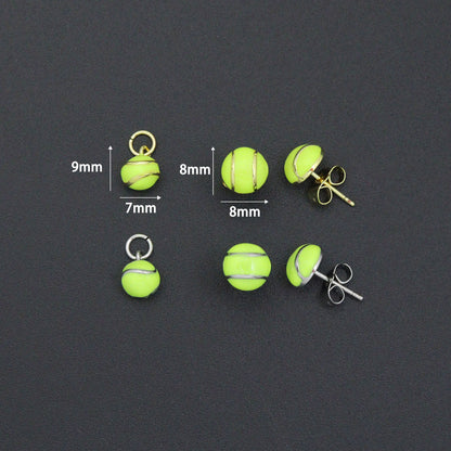 Gold Silver Tennis Ball Stud earrings, Sporty Tennis Ball Charms, Sku#A521