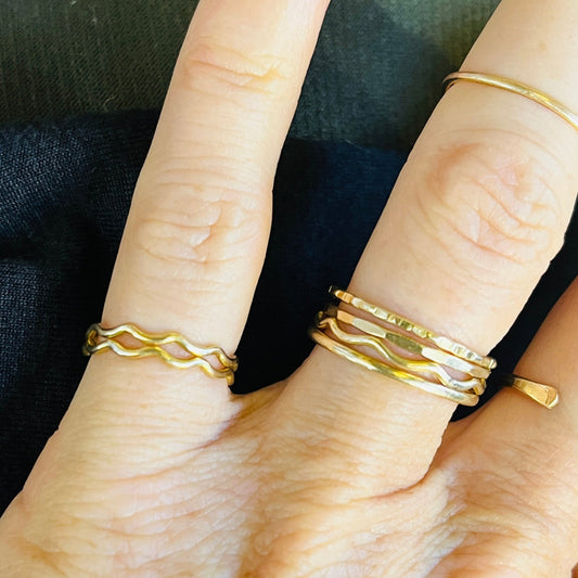 14k gold filled or sterling silver WAVE PINKY RING SET