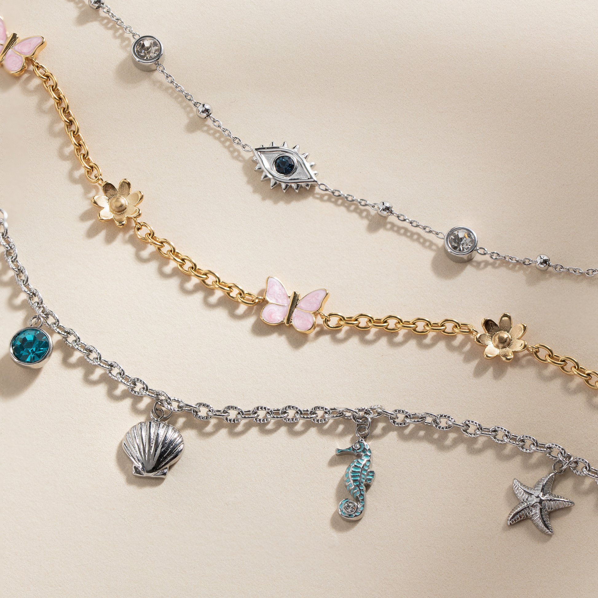 Butterfly and Flower Anklet ALEX AND ANI