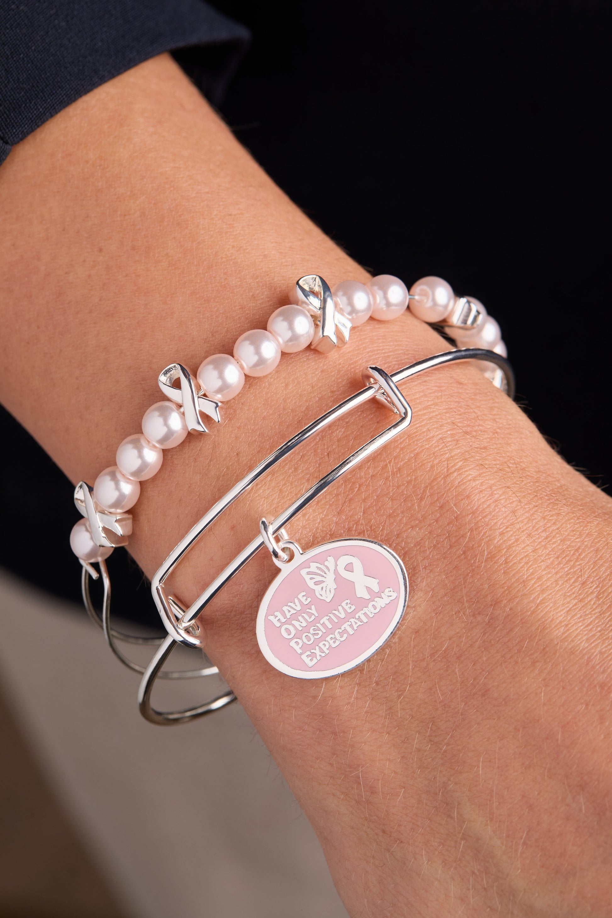 'HOPE' Breast Cancer Awareness Charm Bangle Set of 2 ALEX AND ANI