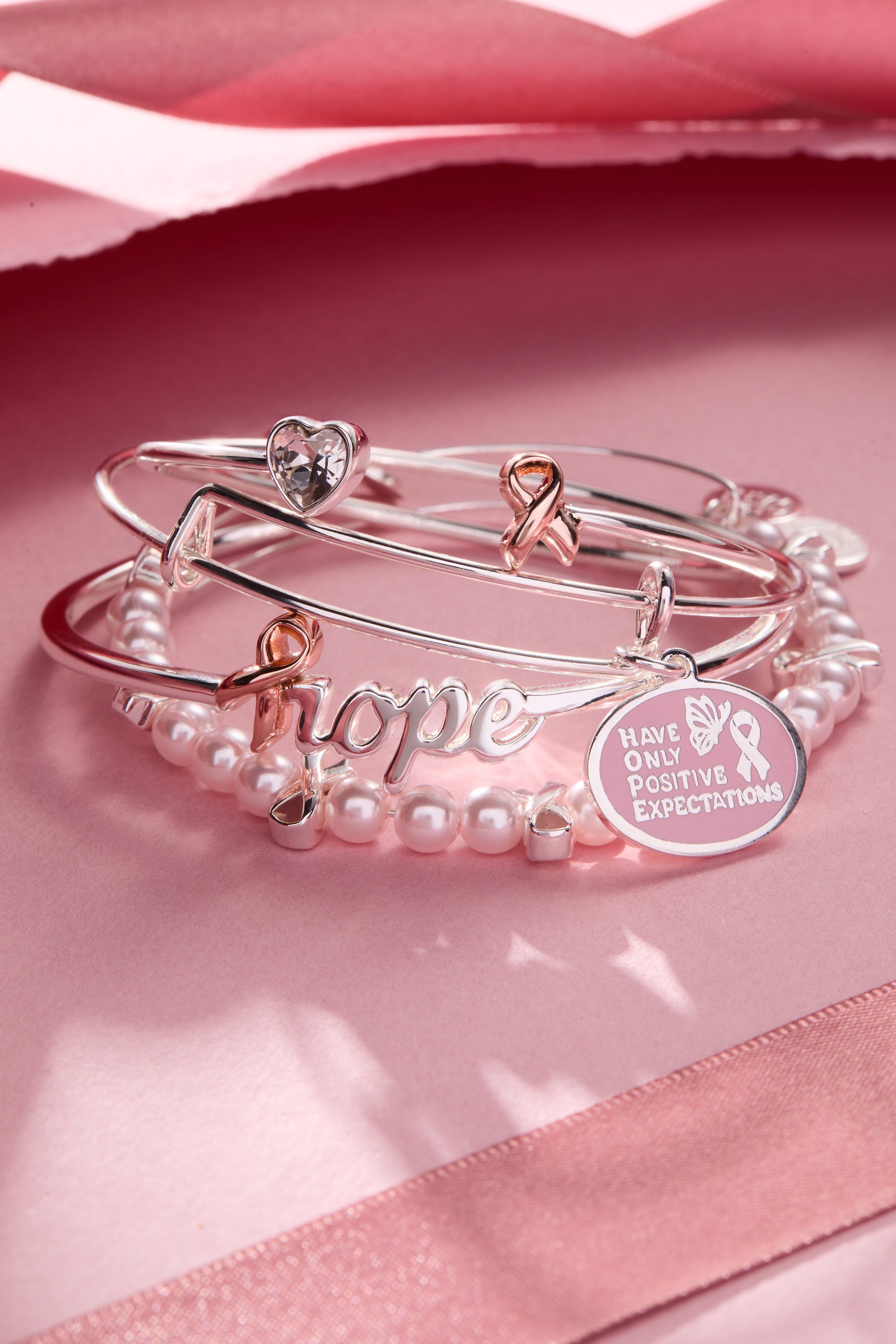 'HOPE' Breast Cancer Awareness Charm Bangle Set of 2 ALEX AND ANI
