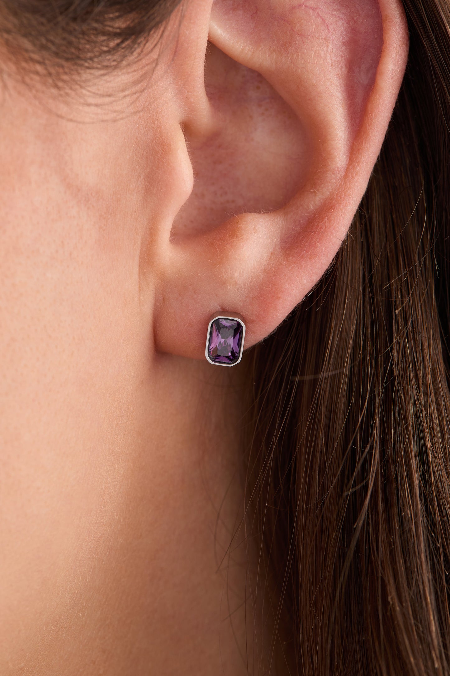 February Emerald-Cut Birthstone Stud Earrings ALEX AND ANI